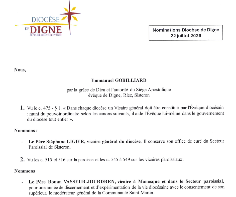 nominations juillet 2026